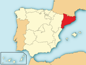 Map of Spain, with Catalonia highlighted.